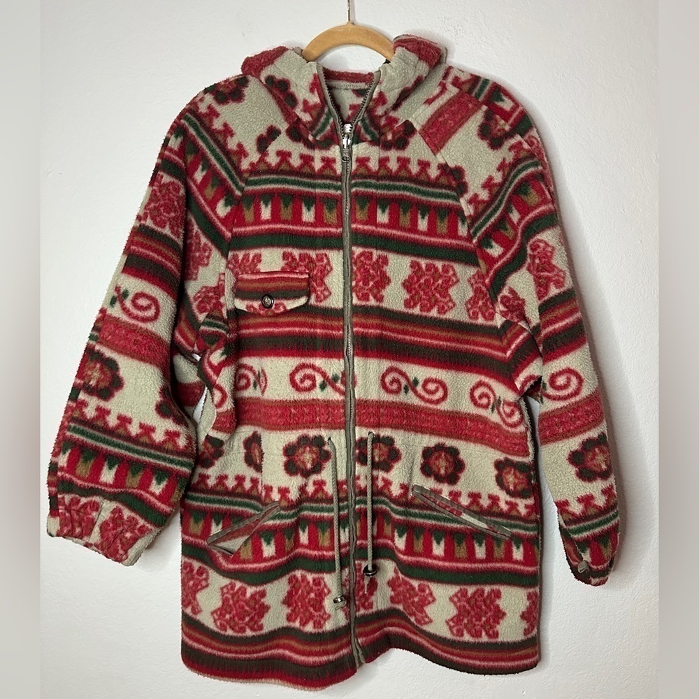 Vintage Mulberry Street Full Zip Aztec Print Fleece Jacket Women’s Large